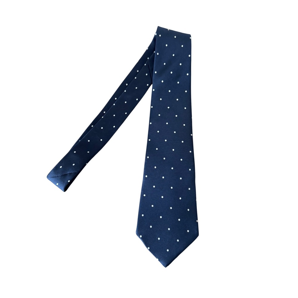 Mario Valentino Mens Navy Blue Polka Dot 100% Italian‎ Silk Necktie Made in USA